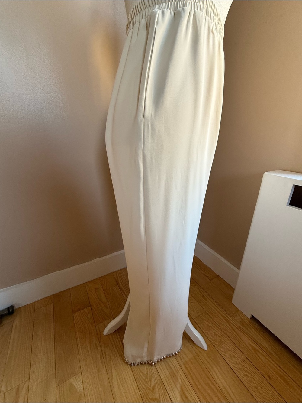 Gracia Ivory Pearl-Trim Wide Leg Pants